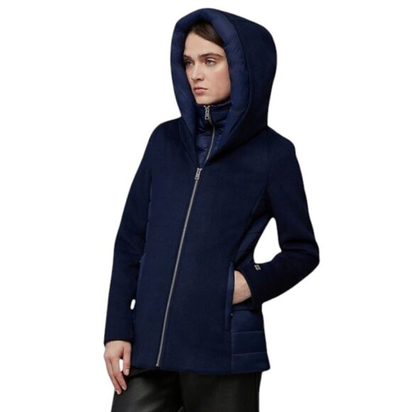 Soia & Kyo Womens Viviana Wool Blend and Quilted Puffer Hooded Coat in Lapis Lrg - Picture 2 of 16